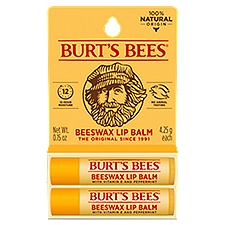 Burts Bees 100% Natural Origin Moisturizing Lip Balm, Original Beeswax, 2 Tube