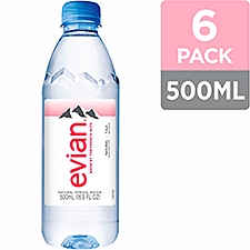 evian Natural Spring Water, .500 ML (16.9 fl oz) bottles, 6 pack, 6.3 Each