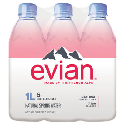 Evian Natural Spring Water, 1 L, 6 count - Fairway
