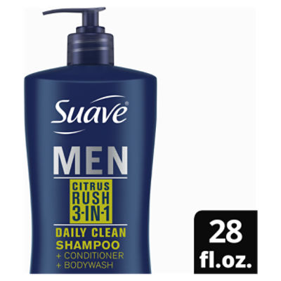 Suave Men Citrus Rush 3-in-1 Shampoo + Conditioner + Body Wash, 28 fl oz