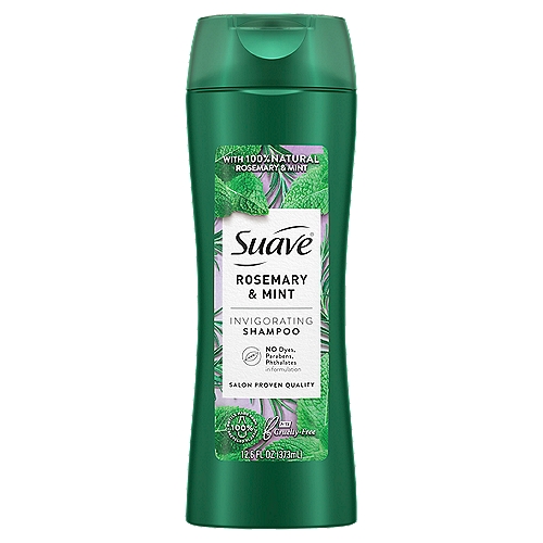 Suave Shampoo Rosemary and Mint 12.6 oz
New look, same salon-proven quality! Suave Professionals Rosemary and Mint Invigorating Shampoo for dry hair is a silicone-free shampoo that is infused with rosemary and mint. Our rich formulas work to replenish hair to leave it feeling well-nourished and beautiful. When used together as a system, this paraben free shampoo and conditioner are salon-proven to moisturize as well as Aveda Rosemary Mint (Aveda is a registered trademark of Aveda Corporation). Simply lather and rinse with Suave Professionals Rosemary and Mint Invigorating Shampoo. Follow by fully coating each hair strand with Suave Professionals Rosemary + Mint Invigorating Conditioner for hair that is touchably soft. For best results, use with Suave Professionals styling and treatments, which feature hairsprays, serums, and hair masks to help you achieve your desired look. Achieve Salon-Quality Results: Suave Professionals is salon-proven to work as well as salon brands, helping you achieve a variety of beautiful hairstyles while caring for your hair. This line is developed to help you achieve naturally gorgeous, healthy-looking locks. About Suave: For over 75 years Suave has offered professional quality products for the entire family, which are proven to work as well as salon brands. The Suave mission is to make gold standard quality attainable to all, so everyone can look good, smell good, and feel good every day.