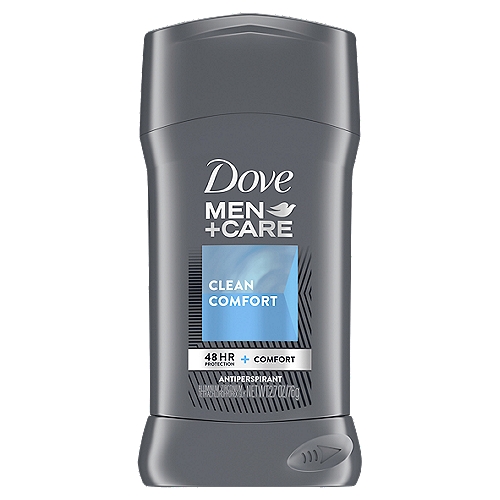 Dove Men+Care Antiperspirant Deodorant Clean Comfort 2.7 oz
Looking for an antiperspirant for men that's designed to keep you feeling fresh and confident? Try Dove Men+Care Clean Comfort Antiperspirant Deodorant Stick. Our Clean Comfort antiperspirant deodorant provides powerful 48-hour protection against sweat and odor. This antiperspirant for men is formulated with our Triple Action Moisturizer and vitamin E to deliver active skin moisturization and helps protect against skin irritation. It's tough on sweat, not on skin. Dove Men+Care Clean Comfort Antiperspirant Deodorant features a soft linen fragrance to awaken your senses and leave you feeling fresh all day. Simply apply Dove Men+Care Clean Comfort Antiperspirant Deodorant in an even layer onto each of your underarms for best results. You now have the powerful protection you need to stay fresh and feel confident. Looking for more Dove Men+Care skin care products? Try the full range of Dove Men+Care products, including body washes, face and body bars, antiperspirant deodorants, dry spray antiperspirant deodorants, and hair care products. All Dove products are cruelty-free, following Dove's global commitment not to test on animals. Dove Men+Care champion active fathers and the need for paid paternity leave. Find out more about their work in celebrating fatherhood and raising awareness around parental leave on the Dove Men+Care site.

Drug Facts
Active ingredients - Purpose
Aluminum zirconium tetrachlorohydrex Gly (15.2%) - antiperspirant

Uses
• Reduces underarm wetness