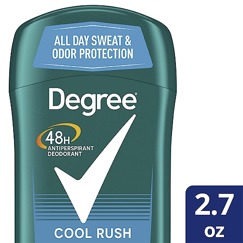 Degree Men Original Antiperspirant Deodorant Cool Rush 2.7 oz
Degree Men Cool Rush Antiperspirant Deodorant delivers 48-hour sweat and odor protection to keep you feeling dry and fresh. This antiperspirant deodorant for men works as hard as you do and offers 48-hour protection, so you can take on the day. Our Cool Rush Antiperspirant Deodorant works as hard as you do to keep you feeling fresh and more protected. The powerful antiperspirant deodorant responds when you need it most, so you can stay confident without having to worry about slowing down. You can be confident you'll be protected from sweat and odor by this antiperspirant for men. This antiperspirant deodorant for men works as hard as you do, keeping you protected, so you can keep moving and active. Stay fresh and feel clean from morning to night. Simply apply and get moving. The clean scent helps to keep you as fresh as when you started your day. Stay dry, cool, and confident thanks to Degree Men Cool Rush Antiperspirant Deodorant. At Degree, we want to inspire  the confidence in everyone to move more and go further. We're here to support  your journey through an antiperspirant that moves with you and helps you go beyond your limits. As well as increasing our use of reusable materials, we're making it easier for you to recycle our antiperspirant and dry spray packaging. Degree. It won't let you down.