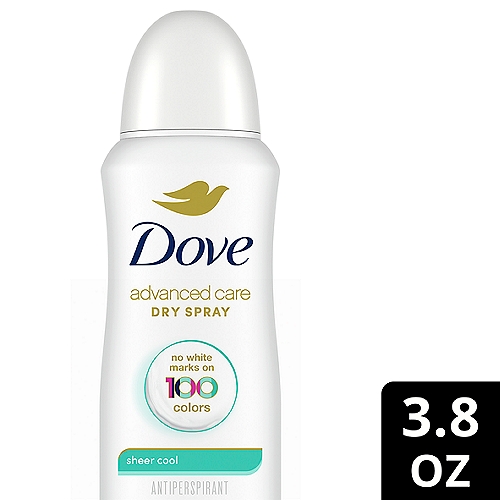 Dove Advanced Care Dry Spray Sheer Cool Antiperspirant Deodorant, 3.8 oz
Drug Facts
Active ingredient - Purpose
Aluminum chlorohydrate (20.2%) - Antiperspirant

Uses
• reduces underarm wetness