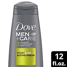Dove Men+Care Sport Care Active+Fresh 3 in 1 Shampoo + Conditioner + Body Wash, 12 fl oz