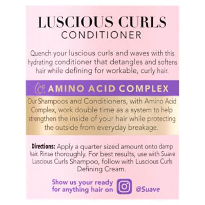 Suave Pink Luscious Curls Curl Defining Shampoo with Amino Acid Complex,  16.5 oz