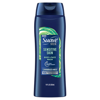 Suave Men Sensitive Skin Body + Face Wash, 18 fl oz