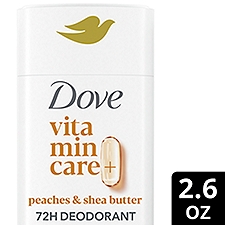 Dove VitaminCare+ Aluminum Free Deodorant Stick Peaches & Shea Butter 2.6 oz