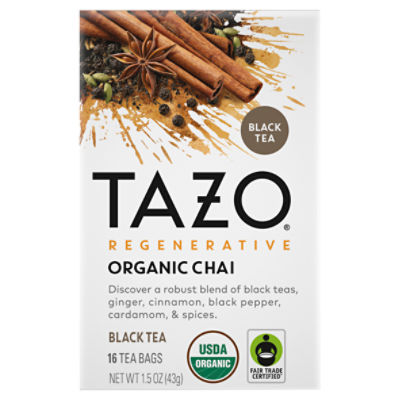 Tazo Regenerative Black Tea Organic Chai, 16 Tea Bags - Fairway