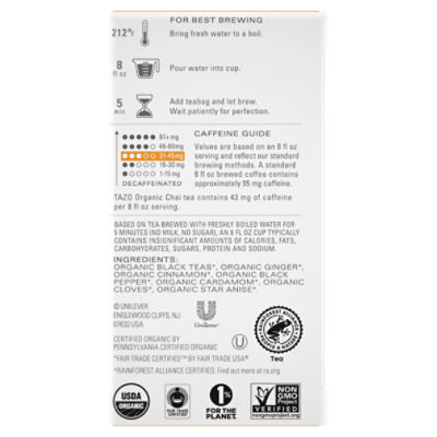 Tazo Regenerative Organic Chai Black Tea Bags, 16 count, 1.5 oz