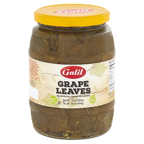 Galil Grape Leaves, 32 oz
Galil Grape Leaves are matured on the vine until the end of the growing season, then picked, hand-rolled and packed in a salt water brine making them tender and pliable. Perfect for wrapping rice, grains, meat or vegetables, in all your favorite mediterranean recipes.