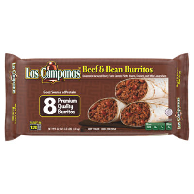 Las Campanas Beef & Bean Burritos, 8 count, 32 oz