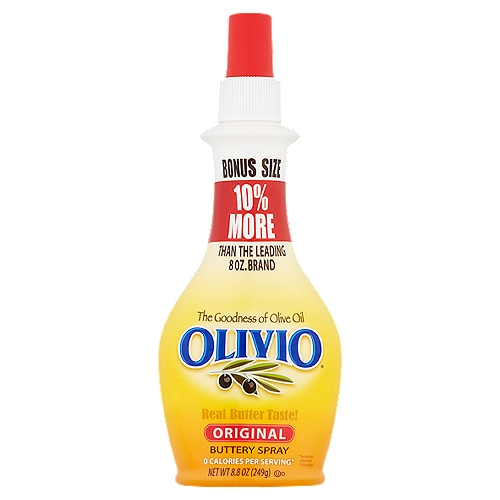 Olivio Original Buttery Spray Bonus Size, 8.8 oz
0 Calories Per Serving*
*See nutrition information for fat content.