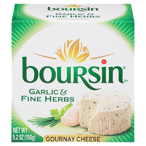 boursin Garlic & Fine Herbs Gournay Cheese, 5.2 oz
Boursin®'s mouthwatering recipe is a creamy, yet crumbly blend of real cheese and savory herbs. Presented inside its signature foil wrapper for freshness.