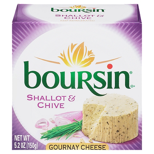 boursin Shallot & Chive Gournay Cheese, 5.2 oz
Boursin®'s mouthwatering recipe is a creamy, yet crumbly blend of real cheese and savory herbs. Presented inside its signature foil wrapper for freshness.