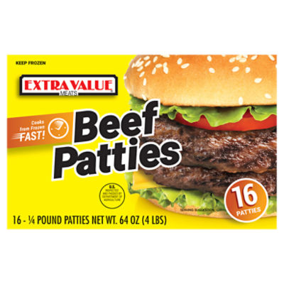 Extra Value seasoned Beef Patties, 64 Ounce