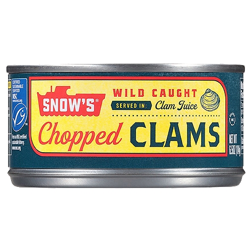 Snow's Chopped Clams 6.5 oz. Can
Hearty in size and canned in their own juices, our chopped clams are delicious in chowders, seafood soups, stews, sauces, or any seafood recipe.