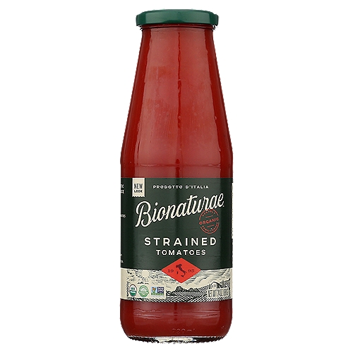 BIONATURAE ORGANIC STRAINED TOMATOES, 24 oz
100% Organic. USDA Organic. Certified Organic by QAI. Certified Gluten-free. Non GMO Project verified. nongmoproject.org. No salt added. Passata di pomodoro in glass bottles is a staple of every Italian kitchen. Ready to use for all tomato-based recipes. Convenient bottle for pouring and storage.
www.bionaturae.com. BPA free. Product of Italy.