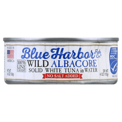 Blue Harbor Fish Co. Wild Albacore Solid White Tuna in Water No Salt Added, 4.6 oz Can