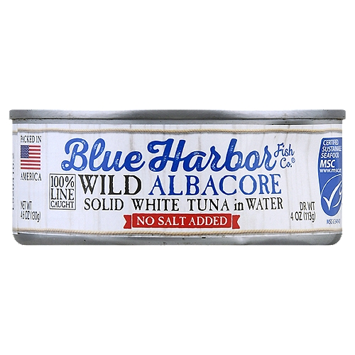 Blue Harbor Fish Co. No Salt Added Wild Albacore, 4.6 oz
Solid White Tuna in Water

Omega-3s*
*Contains 400mg per serving