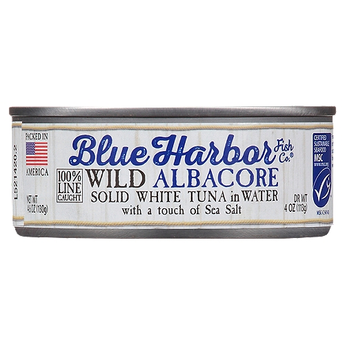 Blue Harbor Fish Co. Wild Albacore with a Touch of Sea Salt, 4.6 oz
Solid White Tuna in Water

Omega-3s*
*Contains 400mg per serving