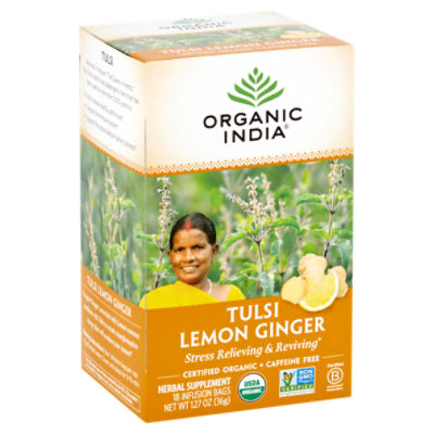 Organic India Tulsi Lemon Ginger Herbal Supplement, 18 count, 1.27 oz