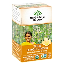 Organic India Tulsi Lemon Ginger Herbal Supplement, 18 count, 1.27 oz