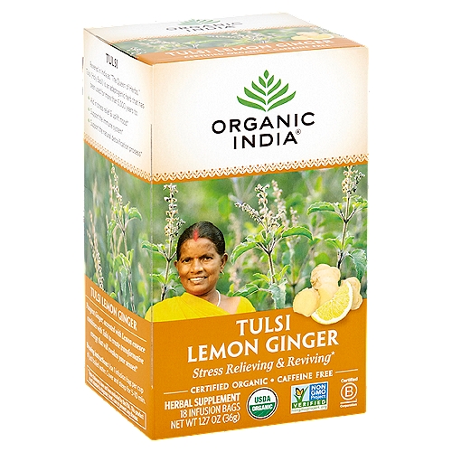 Organic India Tulsi Lemon Ginger Herbal Supplement, 18 count, 1.27 oz