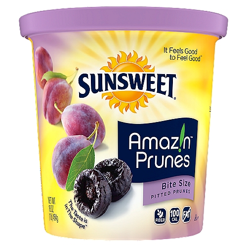 Sunsweet Amaz!n Pitted Prunes Bite Size, 16 oz
The Feel Good Fruit™
Enjoy living life to the fullest when you give your body the nutrition from Sunsweet Amaz!n Prunes. Because it feels good to feel good.