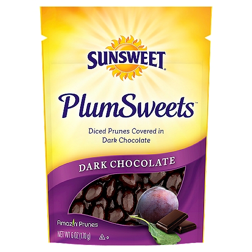 Sunsweet PlumSweets Diced Prunes Covered in Dark Chocolate, 6 oz
Enjoy the combination of indulgence & real fruit goodness. We covered our diced Amaz!n™ Prunes in decent dark chocolate - simply delicious! Go ahead and indulge with PlumSweets™.