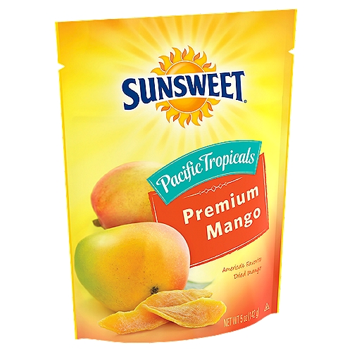 Sunsweet Pacific Tropicals Premium Mango, 5 oz
Our succulent Premium Mango comes from the lush tropics of Southeast Asia, grown in an ideal climate which creates a rich, delicious flavor and an indulgent snack.

A wholesome snack that is tender, delicious, and easy to take with you for an on-the-go treat!