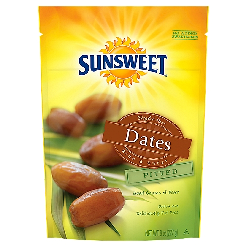 Sunsweet Pitted Deglet Noor Dates, 8 oz
Sunsweet® Deglet Noor Dates are full of rich flavor; who would have thought these plump moist morsels are from the desert? They get their lusciousness from the majestic palm trees where we hand-pick each delicious fruit - pure desert decadence!

Sunsweet® Pitted Dates variety is the spice of life and these guys do it all - add dates to your meat and poultry dishes, grains and salads, baked goods, or enjoy as a yummy everyday snack.