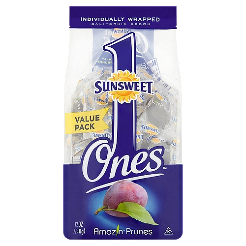 Sunsweet Amaz!n Ones Prunes Value Pack, 12 oz
What could be better than a sweet and nutritious treat for only 100 calories?
Sunsweet Ones go wherever your busy life takes you: in the car, at the park, at the gym. These individually wrapped, delicious Amaz!n™ Prunes make it easy to enjoy a satisfying snack.

Over 1 Billion enjoyed!