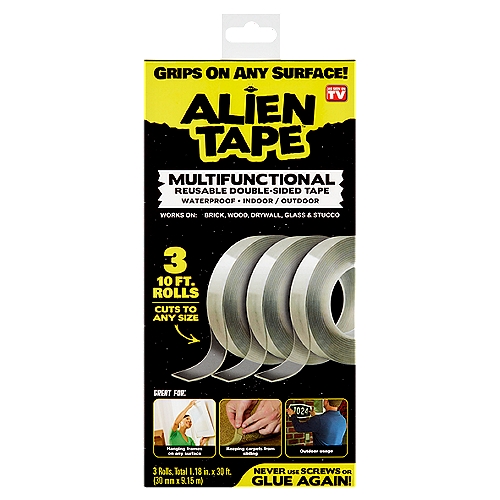 Alien Tape Multifunctional Reusable Double-Sided Tape, 1.88 in. x 10ft., 3 count
