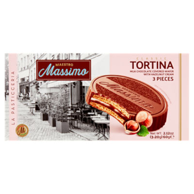 Maestro Massimo Classic Tortina Milk Chocolate Covered Wafer with Hazelnut Cream, 3 count, 2.12 oz