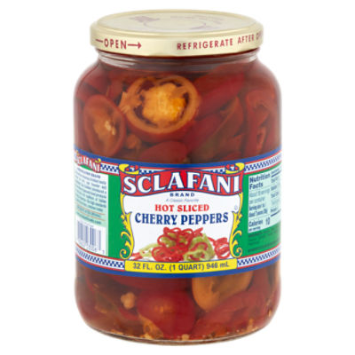Sclafani Hot Cherry Peppers- Sliced, 32 fl oz