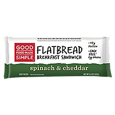 Good Food Made Simple Spinach & Cheddar, Flatbread Breakfast Sandwich, 4.4 Ounce