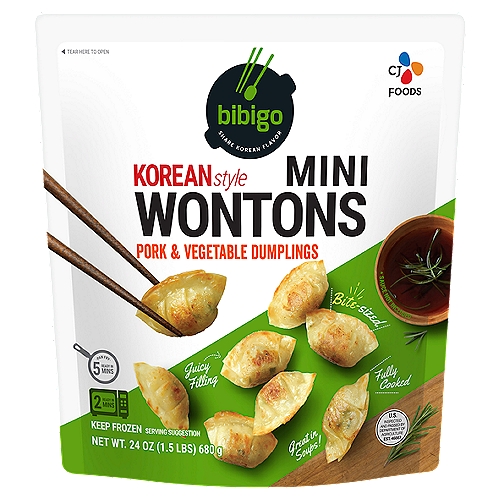 CJ Foods Bibigo Korean Style Mini Wontons Pork & Vegetable Dumplings, 24 oz
