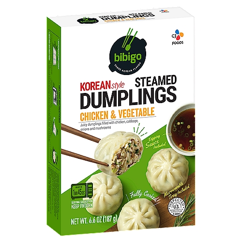 Juicy Dumplings Filled with Chicken, Cabbage, Onions and Mushrooms Savory and Juicy Filling Bite into deliciously warm and delectable dumplings that are perfectly seasoned Rich & Flavorful Carefully crafted with a thin wrapper to taste more of the succulent flavor inside each dumpling Easy & Convenient Microwavable tray is designed to perfectly steam each dumpling for easy clean-up Dipping Sauce Included A tangy, soy-vinegar dipping sauce is the ideal accompaniment