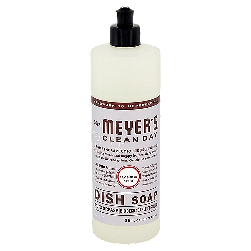 Mrs. Meyer's Clean Day Lavender Scent Dish Soap, 16 fl oz
Lavender has long been prized for its Delightful, original and clean floral scent. So fresh, it can fill your home with warm Welcoming air such a pretty and reassuring herb!

Made with:*
Plant-Derived Cleaning Ingredients
Essential Oils
Aloe Vera Extract
Glycerin
Made without:
Parabens & Phthalates
MEA & DEA
Artificial Colors
*Learn about these and other ingredients at mrsmeyers.com/ingredients-glossary