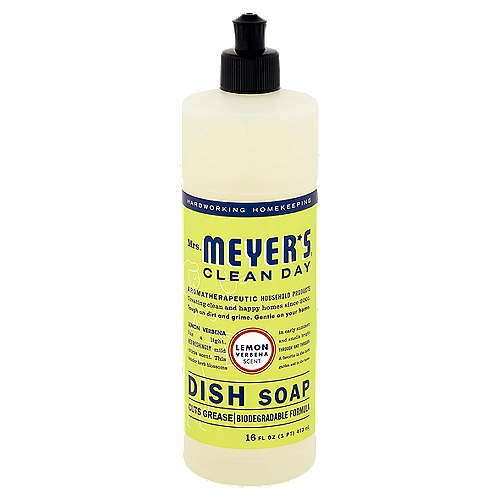 Mrs. Meyer's Clean Day Lemon Verbena Scent Dish Soap, 16 fl oz
Lemon Verbena has a light, Refreshingly mild citrus scent. This tender herb blossoms in early summer, and smells bright Through and Through. A favorite in the herb garden and in the home.

Made with:*
Plant-Derived Cleaning Ingredients
Essential Oils
Aloe Vera Extract
Glycerin
Made without:
Parabens & Phthalates
MEA & DEA
Artificial Colors
*Learn about these and other ingredients at mrsmeyers.com/ingredients-glossary