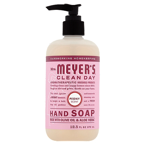 Mrs. Meyer's Clean Day Peony Scent Hand Soap, 12.5 fl oz
You can't ignore a Peony blossom. So bright & bold, they fill gardens and homes with stunning color and a Fresh scent. Oh so nice.

Made with Olive Oil & Aloe Vera*

Made with:*
Plant-Derived Cleaning Ingredients
Essential Oils
Aloe Vera Extract
Glycerin
Olive Oil
Made without:
Parabens & Phthalates
MEA & DEA
Artificial Colors
*Learn about these and other ingredients at mrsmeyers.com/ingredients-glossary