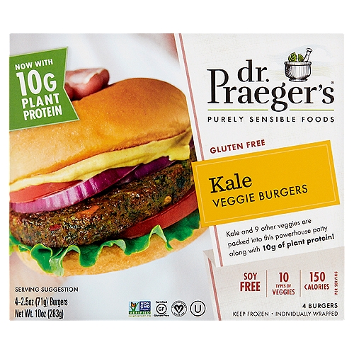 Dr. Praeger's Kale Veggie Burgers, 2.5 oz, 4 count
Kale and 9 other veggies are packed into this powerhouse patty along with 10g of plant protein!