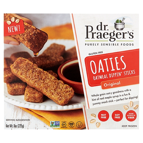 Dr. Praeger's Original Oaties Oatmeal Dippin' Sticks, 8 oz
Whole grain oat-y goodness with a hint of real maple syrup in a fun & yummy snack stick - perfect for dipping!