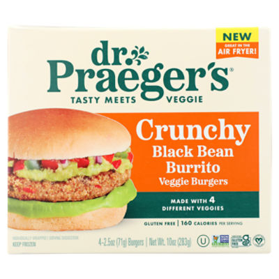 Dr. Praeger's Crunchy Black Bean Burrito Veggie Burgers, 2.5 oz, 4 count