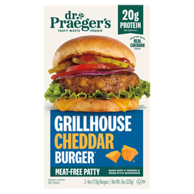 Dr. Praeger's Meat-Free Patty Grillhouse Cheddar Burger, 4 oz, 2 count