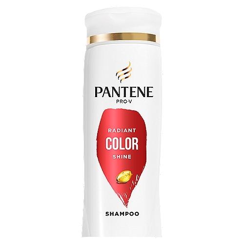 PANTENE PRO-V Radiant Color Shine Shampoo, 12.0oz
HARD WORKING, LONG LASTING 
Your haircare should work as hard as you do. Pantene PRO-V Radiant Color Shine Shampoo cleanses color-treated hair to remove build up without stripping and prime strands for optimal moisture and shine. This shampoo for color-treated hair contains 2x more nutrients with no harsh stripping, so you get hydrated shine with every wash that lasts 72+ hours when used with Color Shine Conditioner. This formula is crafted with protective anti-oxidants and pH balancers to leave you with shiny and healthy strands. With Pantene Pro-V Radiant Color Shine, say goodbye to dull hair and unleash vibrant locks that look and feel beautiful for longer. 

2X MORE NUTRIENTS, LASTS FOR 72+ HOURS 
Pantene PRO-V Radiant Color Shine Shampoo is designed to be used with our complete Radiant Color Shine Collection to infuse your hair with moisture and shine, with 2x more nutrients. This color-safe shampoo works together with other Radiant Color Shine products to permeate every strand, for hydration that lasts 72+ hours without washing. These formulas are crafted with protective antioxidants, Pro-Vitamin B5, and pH balancers, and made without parabens or colorants.

TO USE
Massage shampoo into your hair, making sure to pay special attention to your scalp. Rinse thoroughly. These color-safe formulas are gentle enough for everyday use on chemically-treated hair or color-treated hair, and results last for 72+ hours without washing.
