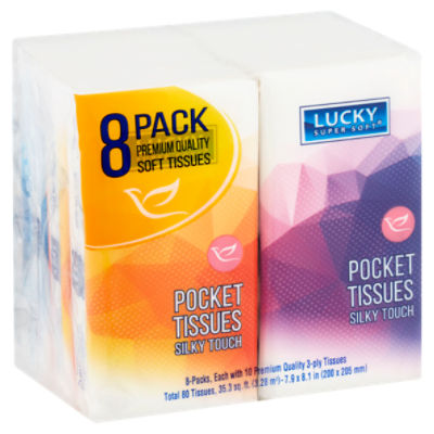 Lucky Super Soft 3-Ply Silky Touch Pocket Tissues, 8 packs, 80 count