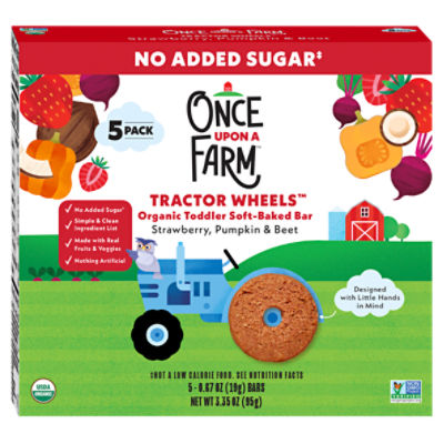 Once Upon a Farm Tractor Wheels Organic Toddler Soft-Baked Bar Baby Food, 0.67 oz, 5 count