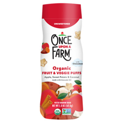 Once Upon a Farm Unsweetened Organic Fruit & Veggie Puffs Sorghum Snack Baby Food, 1.5 oz